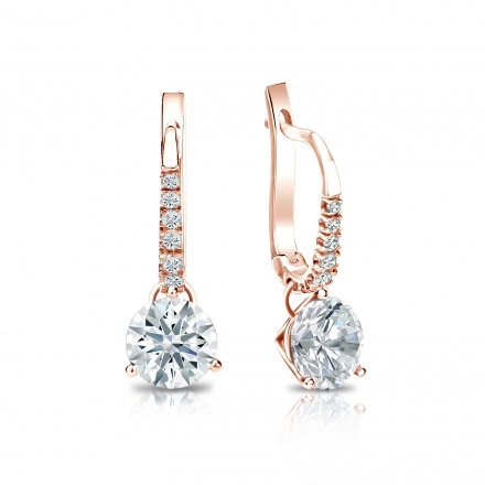 Natural Diamond Dangle Stud Earrings Hearts & Arrows 1.25 ct. tw. (F-G, VS1-VS2) 14k Rose Gold Dangle Studs 3-Prong Martini