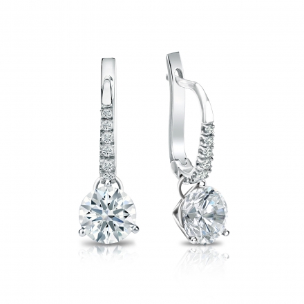 Natural Diamond Dangle Stud Earrings Hearts & Arrows 1.25 ct. tw. (F-G, VS1-VS2) Platinum Dangle Studs 3-Prong Martini