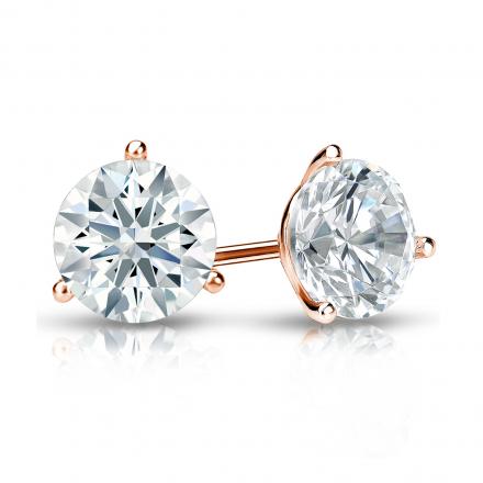 Natural Diamond Stud Earrings Hearts & Arrows 1.25 ct. tw. (G-H, SI1-SI2) 14k Rose Gold 3-Prong Martini