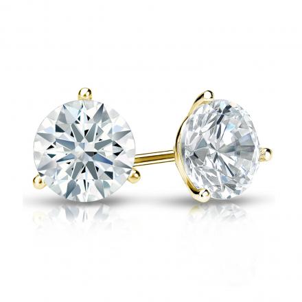 Natural Diamond Stud Earrings Hearts & Arrows 1.25 ct. tw. (H-I, I1-I2) 14k Yellow Gold 3-Prong Martini