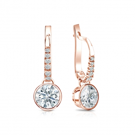 Natural Diamond Dangle Stud Earrings Hearts & Arrows 1.25 ct. tw. (F-G, VS1-VS2) 14k Rose Gold Dangle Studs Bezel