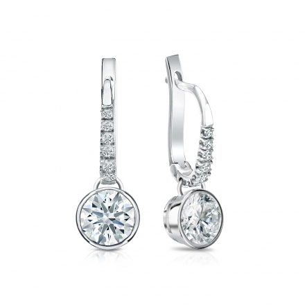 Natural Diamond Dangle Stud Earrings Hearts & Arrows 1.25 ct. tw. (H-I, I1-I2) 14k White Gold Dangle Studs Bezel