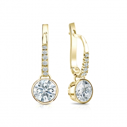 Natural Diamond Dangle Stud Earrings Hearts & Arrows 1.25 ct. tw. (F-G, VS1-VS2) 18k Yellow Gold Dangle Studs Bezel