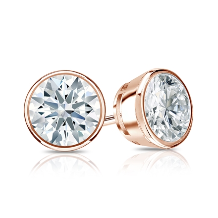Natural Diamond Stud Earrings Hearts & Arrows 1.25 ct. tw. (F-G, SI1, Ideal) 14k Rose Gold Bezel