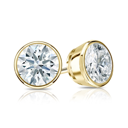 Natural Diamond Stud Earrings Hearts & Arrows 1.25 ct. tw. (F-G, SI1, Ideal) 18k Yellow Gold Bezel