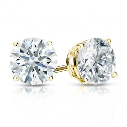 Natural Diamond Stud Earrings Hearts & Arrows 1.50 ct. tw. (F-G, VS2, Ideal) 18k Yellow Gold 4-Prong Basket