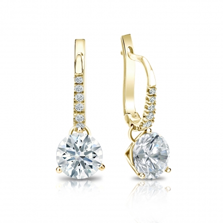 Natural Diamond Dangle Stud Earrings Hearts & Arrows 1.50 ct. tw. (F-G, VS1-VS2) 18k Yellow Gold Dangle Studs 3-Prong Martini