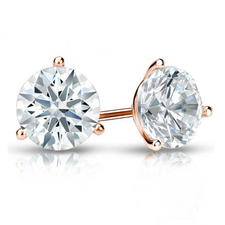 Natural Diamond Stud Earrings Hearts & Arrows 1.50 ct. tw. (H-I, I1-I2) 14k Rose Gold 3-Prong Martini