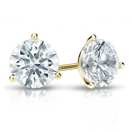 Natural Diamond Stud Earrings Hearts & Arrows 1.50 ct. tw. (F-G, I1-I2, Ideal) 14k Yellow Gold 3-Prong Martini
