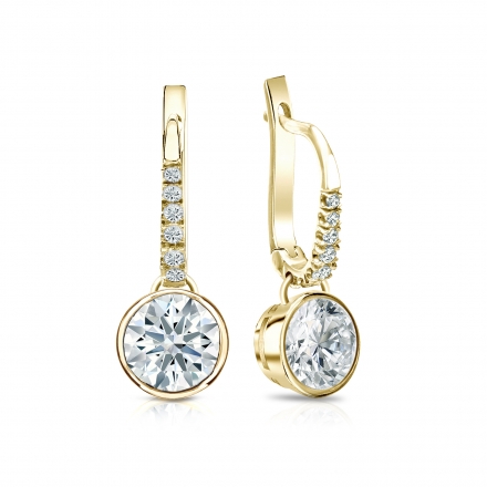 Natural Diamond Dangle Stud Earrings Hearts & Arrows 1.50 ct. tw. (F-G, VS2, Ideal) 14k Yellow Gold Dangle Studs Bezel