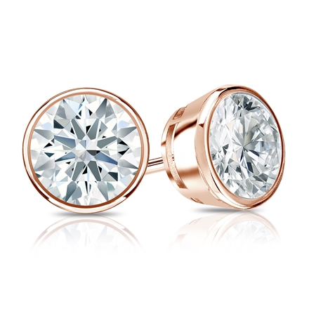 Natural Diamond Stud Earrings Hearts & Arrows 1.50 ct. tw. (F-G, SI1, Ideal) 14k Rose Gold Bezel