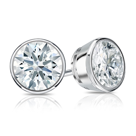 Natural Diamond Stud Earrings Hearts & Arrows 1.50 ct. tw. (F-G, I1-I2, Ideal) 18k White Gold Bezel