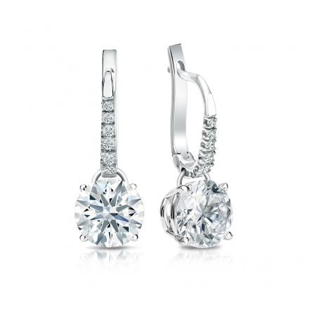 Natural Diamond Dangle Stud Earrings Hearts & Arrows 2.00 ct. tw. (F-G, I1-I2, Ideal) Platinum Dangle Studs 4-Prong Basket