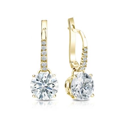 Natural Diamond Dangle Stud Earrings Hearts & Arrows 2.00 ct. tw. (F-G, VS2, Ideal) 14k Yellow Gold Dangle Studs 4-Prong Basket