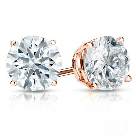 Natural Diamond Stud Earrings Hearts & Arrows 2.00 ct. tw. (F-G, VS2, Ideal) 14k Rose Gold 4-Prong Basket