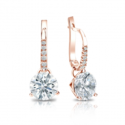 Natural Diamond Dangle Stud Earrings Hearts & Arrows 2.00 ct. tw. (G-H, SI1-SI2) 14k Rose Gold Dangle Studs 3-Prong Martini