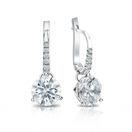 Natural Diamond Dangle Stud Earrings Hearts & Arrows 2.00 ct. tw. (F-G, VS1-VS2) 14k White Gold Dangle Studs 3-Prong Martini