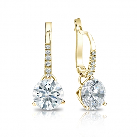 Natural Diamond Dangle Stud Earrings Hearts & Arrows 2.00 ct. tw. (G-H, SI1-SI2) 14k Yellow Gold Dangle Studs 3-Prong Martini