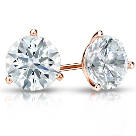 Certified 14k Rose Gold 3-Prong Martini Hearts & Arrows Diamond Stud Earrings 2.00 ct. tw. (F-G, VS2)