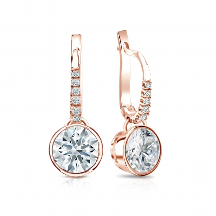 Certified 14k Rose Gold Dangle Studs Bezel Hearts & Arrows Diamond Earrings 2.00 ct. tw. (G-H, SI1-SI2)
