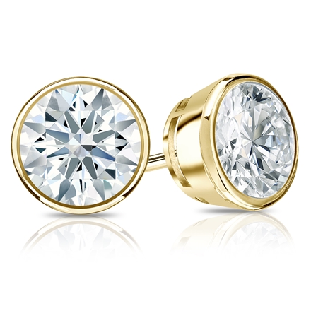 Certified 14k Yellow Gold Bezel Hearts & Arrows Diamond Stud Earrings 2.00 ct. tw. (F-G, VS1-VS2)