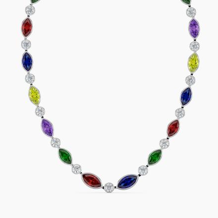 Sapphire and Diamond Fashion Necklace (32.40 cttw.) in Platinum, 18 Inch