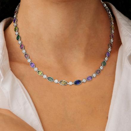 Sapphire and Diamond Fashion Necklace (32.40 cttw.) in Platinum, 18 Inch