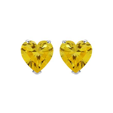 Lab Grown Diamond Stud Earrings Heart 0.75 ct. tw. (Yellow) in 14k White Gold 4-Prong Basket