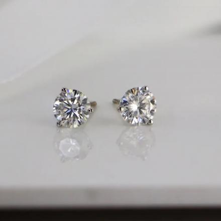 Platinum 3 Prong Round Martini Set Cubic Zirconia Earring Studs