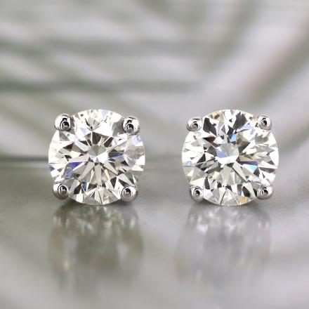 1ct tcw Four Prong Round Diamond Stud Earring in 14KW