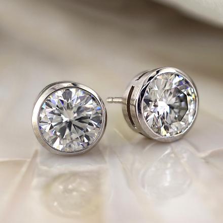 Lab Grown Diamond Stud Earrings Round 2.00 Ct. Tw. (f-g, VS) 14K White Gold 4-Prong Basket