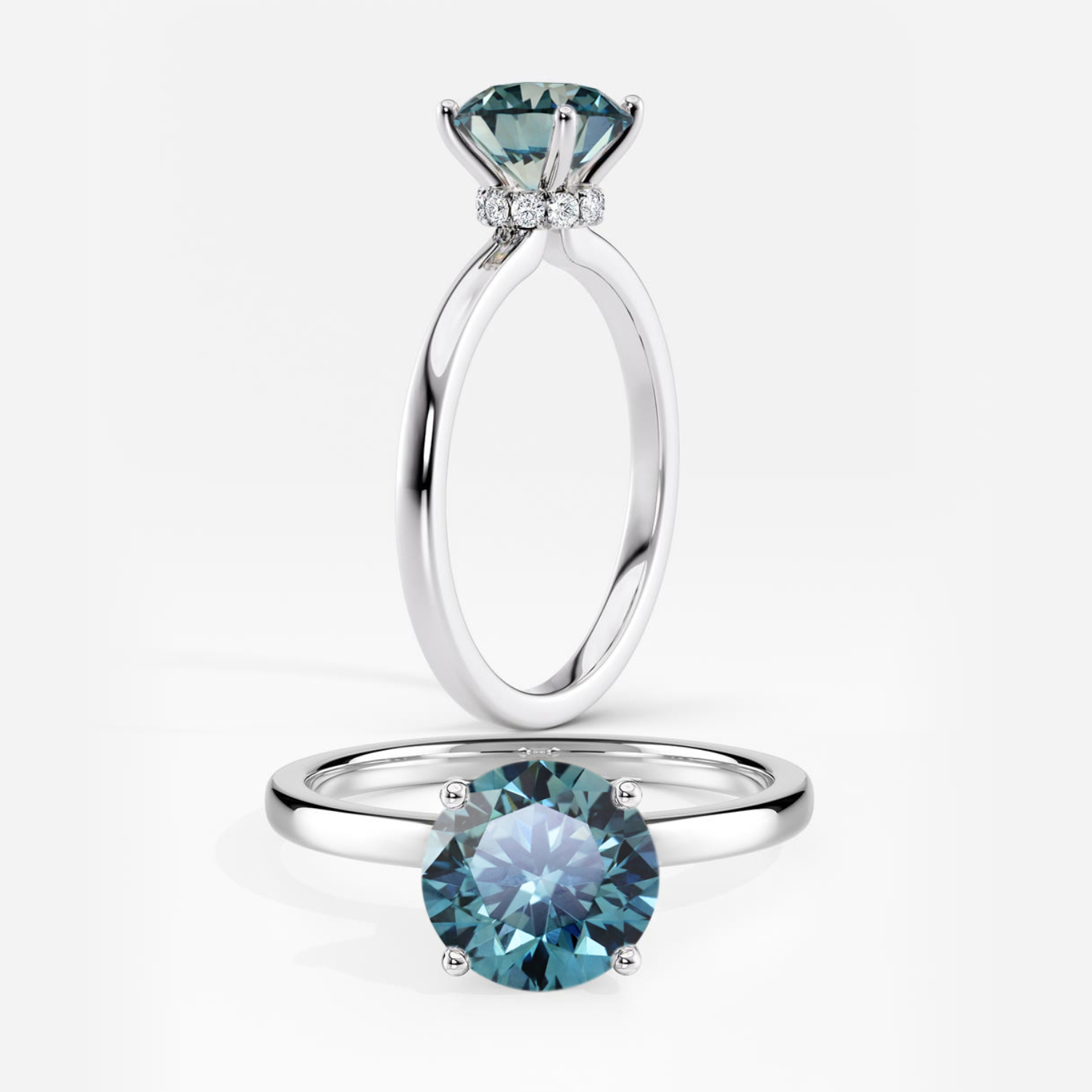 Lab Grown Diamond Ribbon Halo Engagement Ring Round 0.50 ct. (Blue, VS-SI) in 14k White Gold