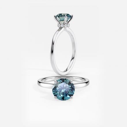 Lab Grown Diamond Ribbon Halo Engagement Ring Round 1.00 ct. (Blue, VS-SI) in 14k White Gold