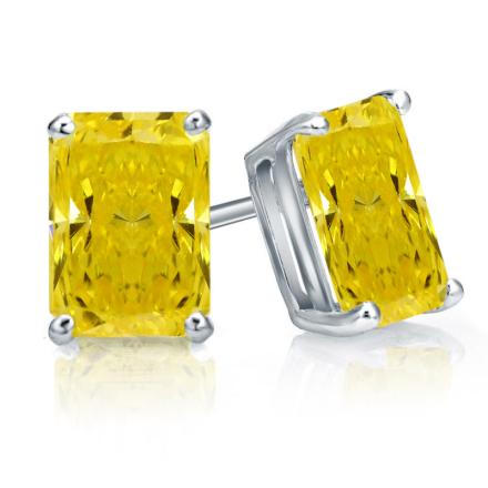 Lab Grown Diamond Stud Earrings Radiant 1.50 ct. tw. (Yellow) in 14k White Gold 4-Prong Basket