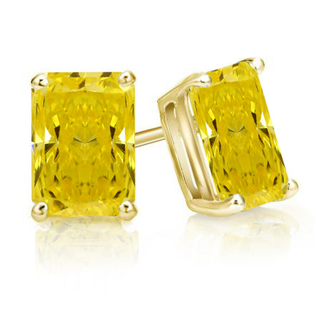 Lab Grown Diamond Stud Earrings Radiant 1.00 ct. tw. (Yellow) in 14k Yellow Gold 4-Prong Basket, Available Variations 0.50 ctw to 1.50 ctw