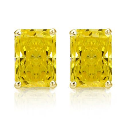 Lab Grown Diamond Stud Earrings Radiant 1.00 ct. tw. (Yellow) in 14k Yellow Gold 4-Prong Basket, Available Variations 0.50 ctw to 1.50 ctw