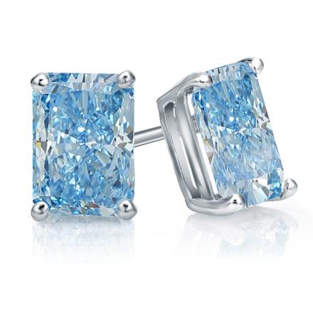 Lab Grown Diamond Studs Earrings IGI Certified Radiant 20.50 ct. tw. (Fancy Vivid Blue, VS) in 14k White Gold 4-Prong Basket