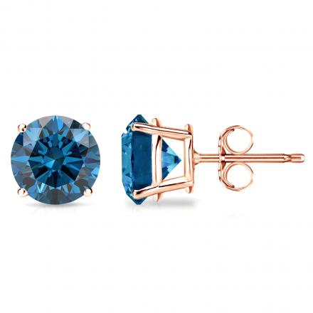 Lab Grown Diamond Stud Earrings Round 2.50 ct. tw. (Blue, VS) in 14k Rose Gold 4-Prong Basket