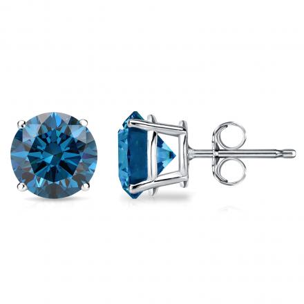 Lab Grown Diamond Stud Earrings Round 0.50 ct. tw. (Blue, VS) in 18k White Gold 4-Prong Basket