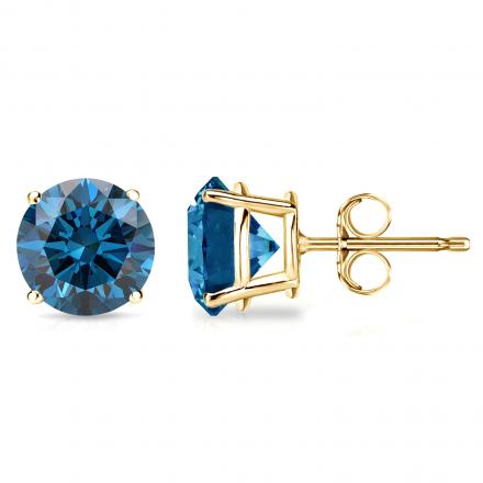 Lab Grown Diamond Stud Earrings Round 0.50 ct. tw. (Blue, VS) in 14k Yellow Gold 4-Prong Basket