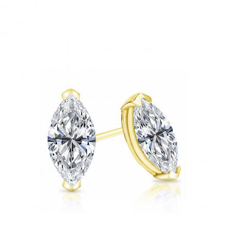 Certified 18k Yellow Gold V-End Prong Marquise Cut Diamond Stud Earrings 0.50 ct. tw. (I-J, I1-I2)