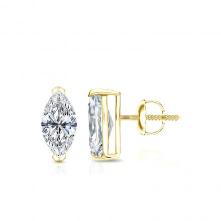 Lab Grown Diamond Studs Earrings Marquise 0.75 ct. tw. (I-J, VS1-VS2) in 14k Yellow Gold V-End Prong