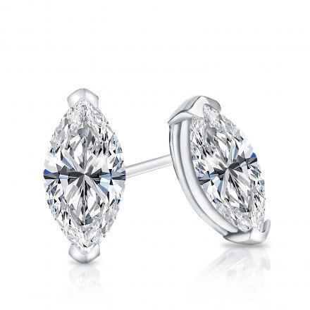 1.00 Carat Marquise Diamond Floral Stud Earrings 18K White Gold 