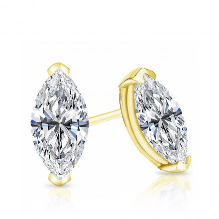 Certified 14k Yellow Gold V-End Prong Marquise Cut Diamond Stud Earrings 1.00 ct. tw. (H-I, SI1-SI2)