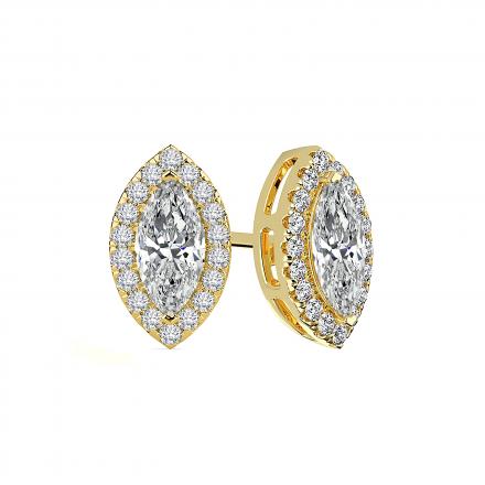 Certified 18k Yellow Gold Halo Marquise Diamond Stud Earrings 1.00 ct. tw. (I-J, I1-I2)