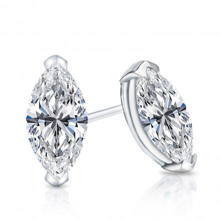 Certified 14k White Gold V-End Prong Marquise Cut Diamond Stud Earrings 1.50 ct. tw. (G-H, VS1-VS2)