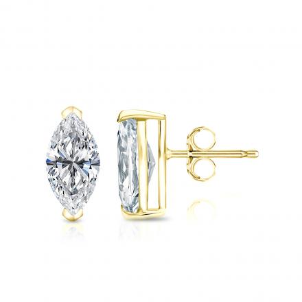 Lab Grown Diamond Studs Earrings Marquise 1.50 ct. tw. (I-J, VS1-VS2) in 14k Yellow Gold V-End Prong