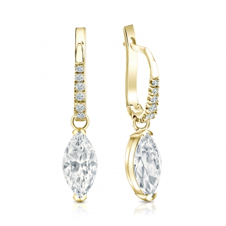 Natural Diamond Dangle Stud Earrings Marquise 2.00 ct. tw. (I-J, I1-I2) 14k Yellow Gold Dangle Studs V-End Prong