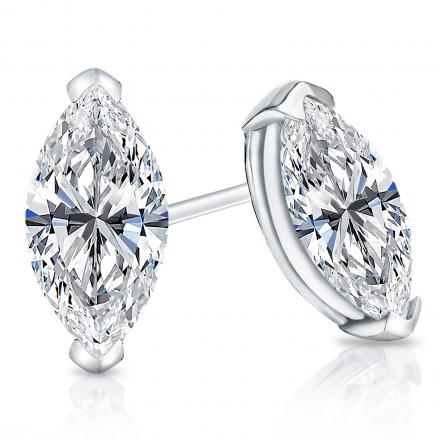 Certified 18k White Gold V-End Prong Marquise Cut Diamond Stud Earrings 2.00 ct. tw. (G-H, VS1-VS2)