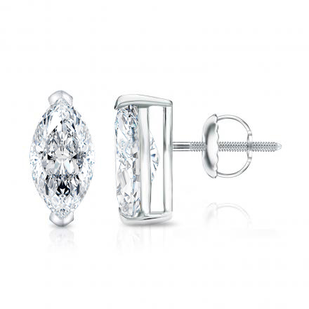 Lab Grown Diamond Stud Earrings Marquise 4.00 ct. tw. (G, VS) in 14k White Gold 4-Prong Basket